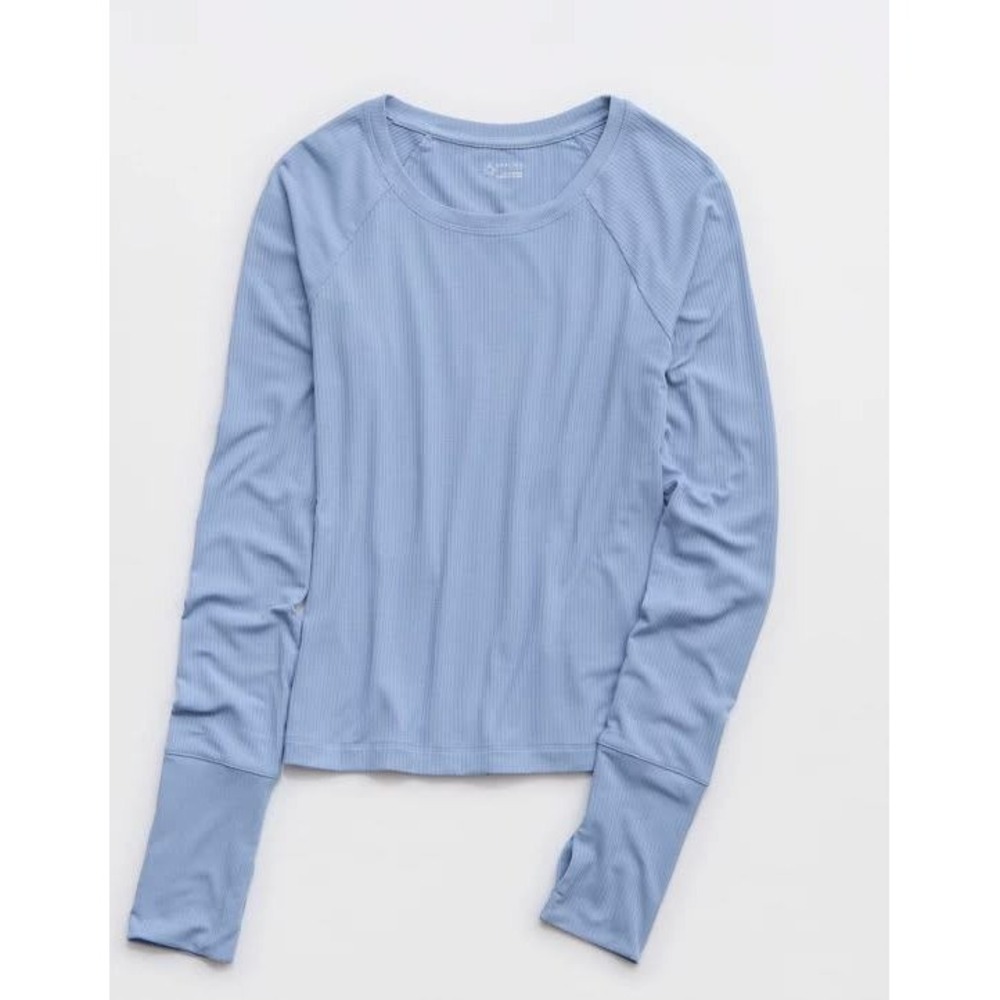 Aerie OFFLINE Ribbed Long Sleeve Top Womens Small Blue Thumbhole Raglan Athletic